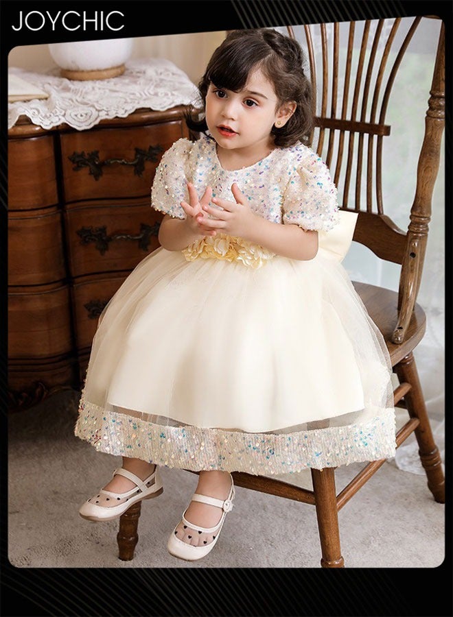Joychic New Style Girls Children Summer Beautiful Princess Dress Short Sleeve Sequined Tulle Long Skirt - Image 4