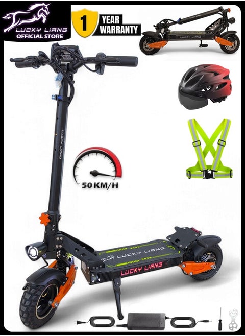 L2 Electric Folding Scooter,  1500W Motor, 50KM/H Top Speed, 48V 18AH Battery, 50 KM Range in one Charge, Off-Road Tires and Suspension with NFC Lock System, E-Scooter With Helmet and Safety Vest