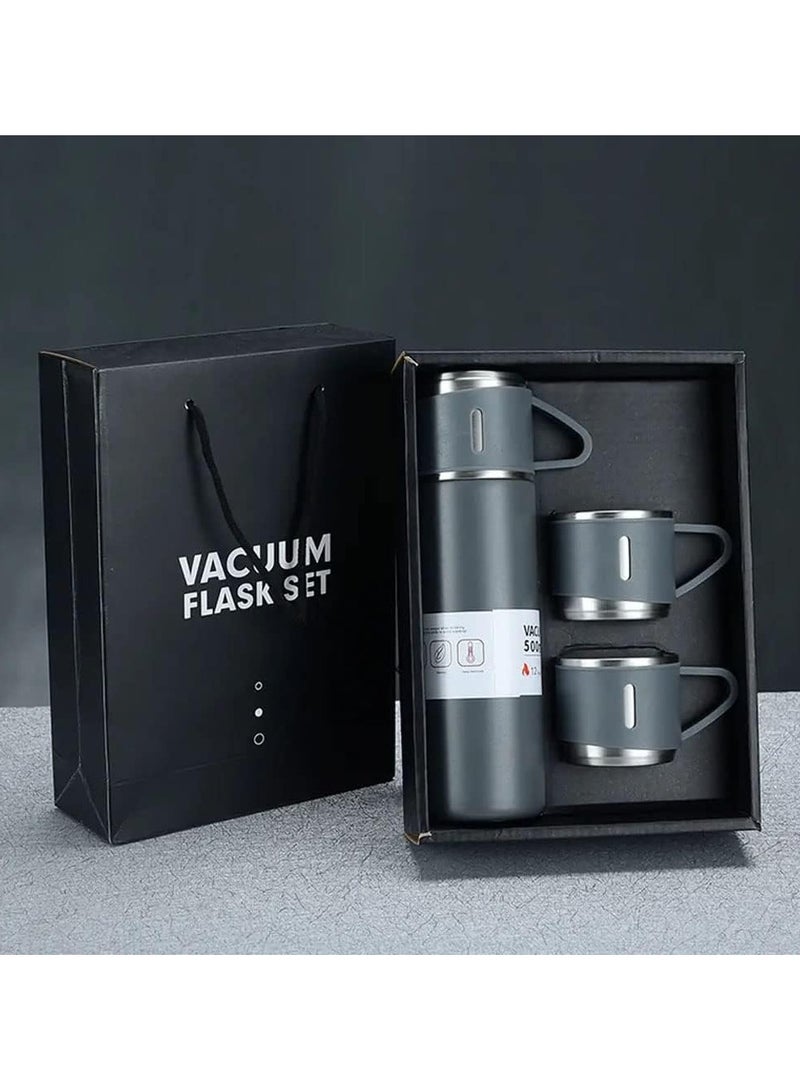 Generic 500Ml Hot And Cold Double Wall Stainless Steel Insulated Sport Vacuum Flask Tea Gift Box Set With Two Cups (Black) - Image 2