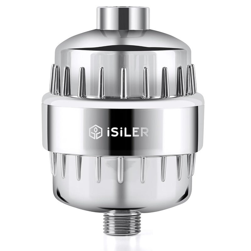 ISILER Shower Filter, 20 Stage Premium Hard Water Softener for Bathroom, High Output Shower Water Filter to Remove Chlorine and Fluoride for 22 & 24mm Taps (Silver) - Image 1