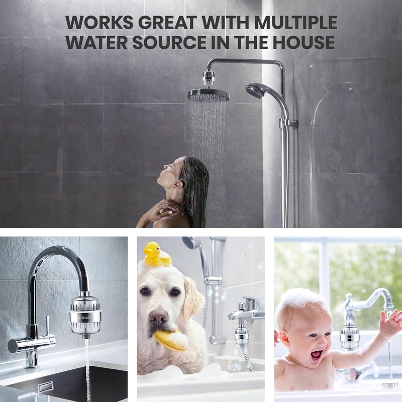 ISILER Shower Filter, 20 Stage Premium Hard Water Softener for Bathroom, High Output Shower Water Filter to Remove Chlorine and Fluoride for 22 & 24mm Taps (Silver) - Image 5