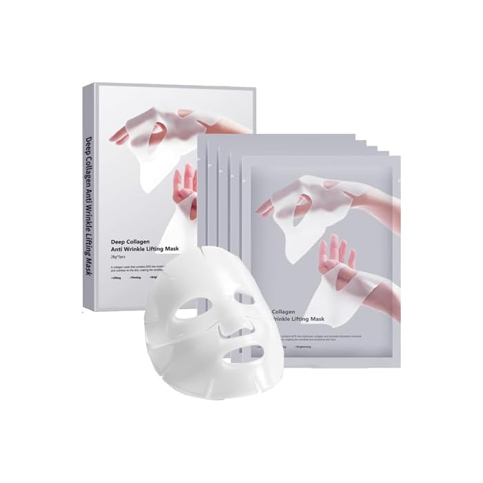 ONMYLOVIN 5 Pack Deep Collagen Face Mask, Bio-Collagen Korean Overnight Hydrogel Mask, Anti Wrinkle Firming Lifting Korean Collagen Films for Improve Skin Elasticity, Firming And Moisturizing