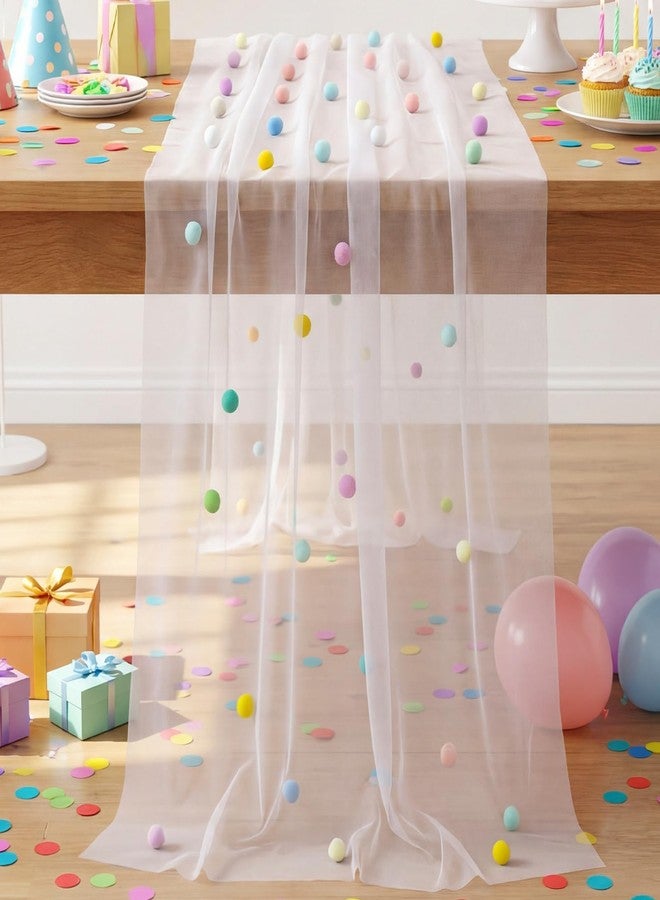 Moukeren 27.5 x 120 Inch 3D Confetti Tulle Table Runner 10 ft Colored Polka Dot Cheesecloth Pastel Table Runner Gauze Rainbow Dining Decor for Birthday Wedding Home Baby Shower(1,Candy Colors) - Image 1