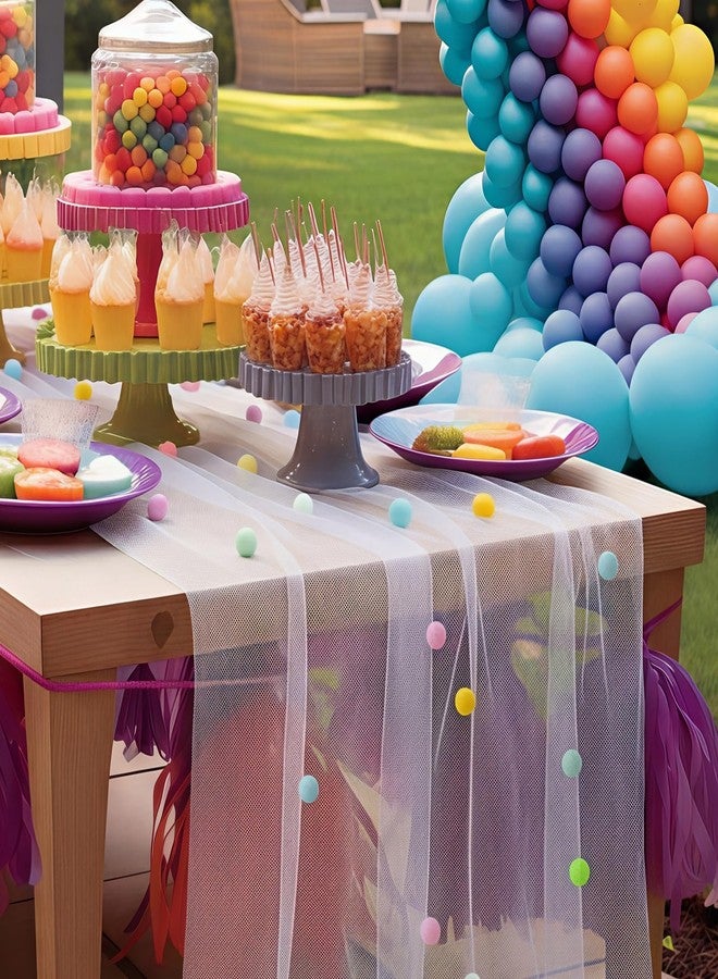 Moukeren 27.5 x 120 Inch 3D Confetti Tulle Table Runner 10 ft Colored Polka Dot Cheesecloth Pastel Table Runner Gauze Rainbow Dining Decor for Birthday Wedding Home Baby Shower(1,Candy Colors) - Image 5