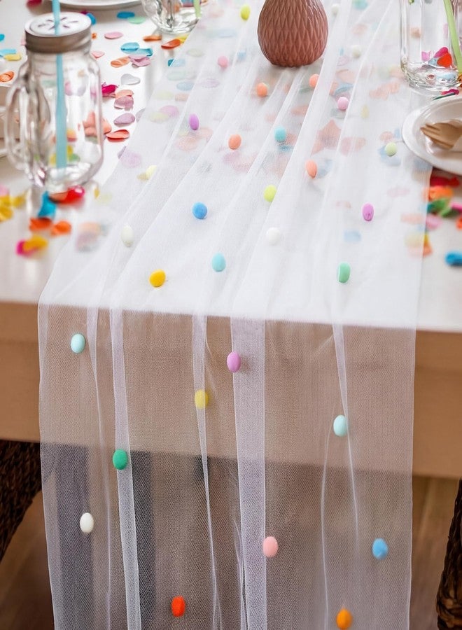 Moukeren 27.5 x 120 Inch 3D Confetti Tulle Table Runner 10 ft Colored Polka Dot Cheesecloth Pastel Table Runner Gauze Rainbow Dining Decor for Birthday Wedding Home Baby Shower(1,Candy Colors) - Image 2