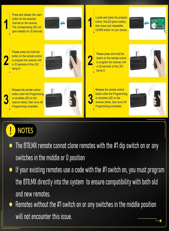 OEM Upgrade 811LMX Gate Remote for liftmaster, 12-Code Switch Remote Replaces 811LM, 811LMX Gate Opener Remote Compatible with 850LM/ 860LM Receivers, Using Security+ 2.0 Technology, 390 MHz and 315 MHz,1pack - Image 2