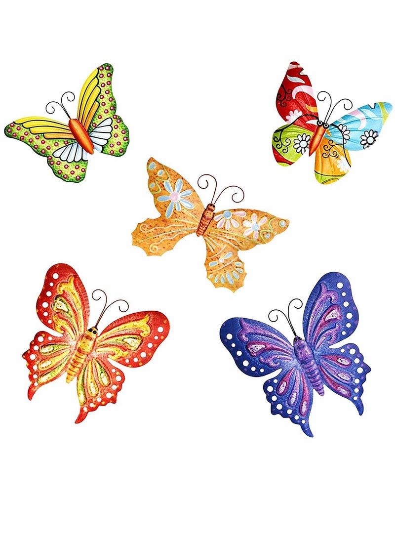 SOLARAE 5 Pcs Metal Butterfly Outdoor Decoration, Garden 3D Color Wall Sculpture Hanging for Outdoor Garden Fence Patio Bedroom Office Home Living Room - Image 1