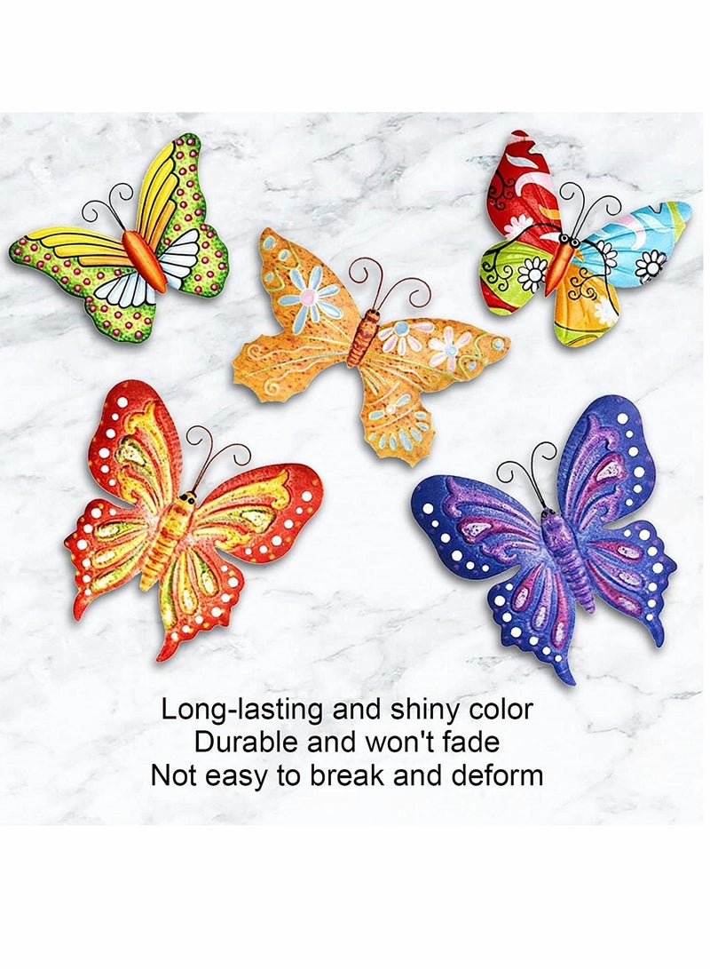 SOLARAE 5 Pcs Metal Butterfly Outdoor Decoration, Garden 3D Color Wall Sculpture Hanging for Outdoor Garden Fence Patio Bedroom Office Home Living Room - Image 2