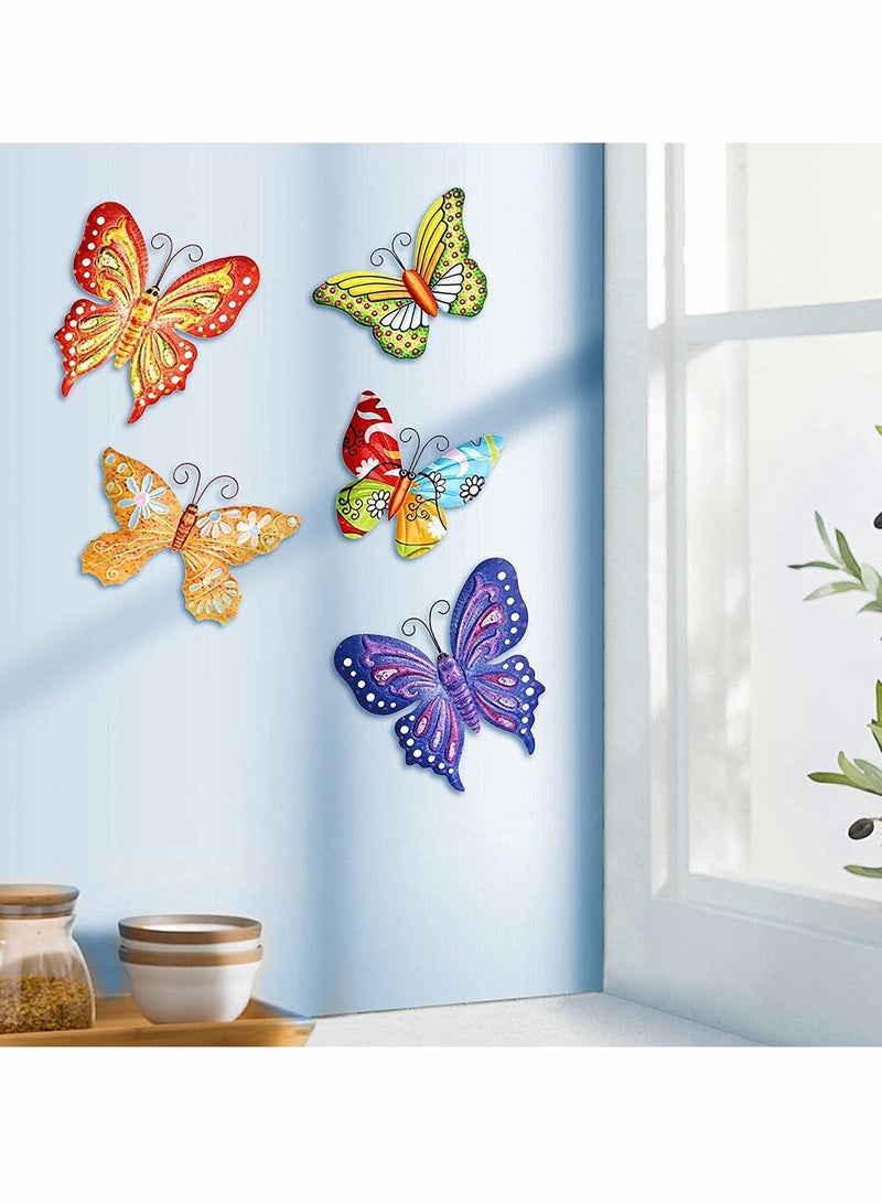 SOLARAE 5 Pcs Metal Butterfly Outdoor Decoration, Garden 3D Color Wall Sculpture Hanging for Outdoor Garden Fence Patio Bedroom Office Home Living Room - Image 3
