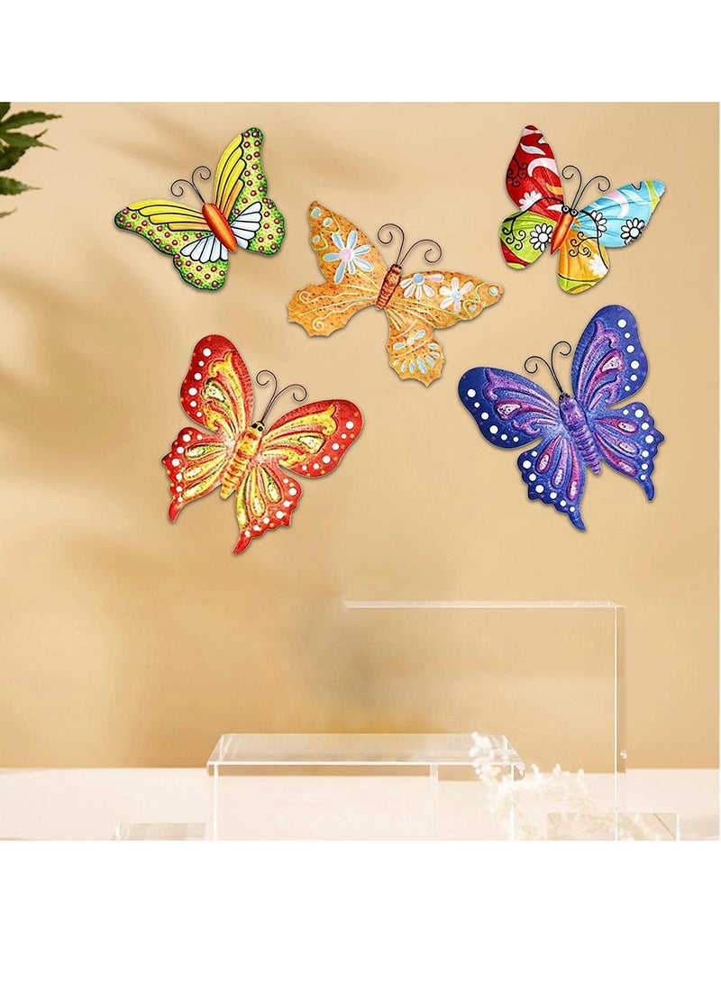 SOLARAE 5 Pcs Metal Butterfly Outdoor Decoration, Garden 3D Color Wall Sculpture Hanging for Outdoor Garden Fence Patio Bedroom Office Home Living Room - Image 4