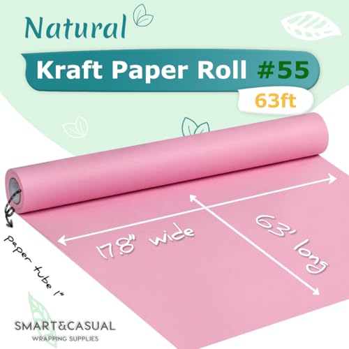 SMART&CASUAL 17.8" x 760" (63') Light Pink Kraft Craft Paper Roll for Gift Wrapping Bulletin Board Bouquet Flower Kids Art Packing Parcel Table Covering 80GSM 55LB (Light Pink, 17.8" x 63') - Image 2