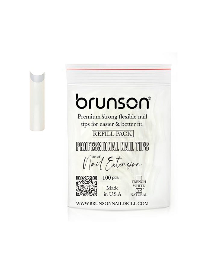 brunson False Nail Tips False Classic French White Professional Refill Pack 100 Pieces - Size 8, CLFCW8  - Image 1