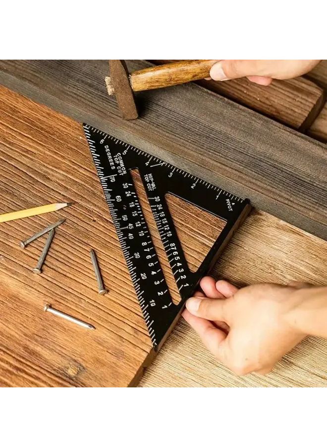 Black Aluminum Alloy Triangle Ruler Imperial Metric Scale Angle Finder - Image 3