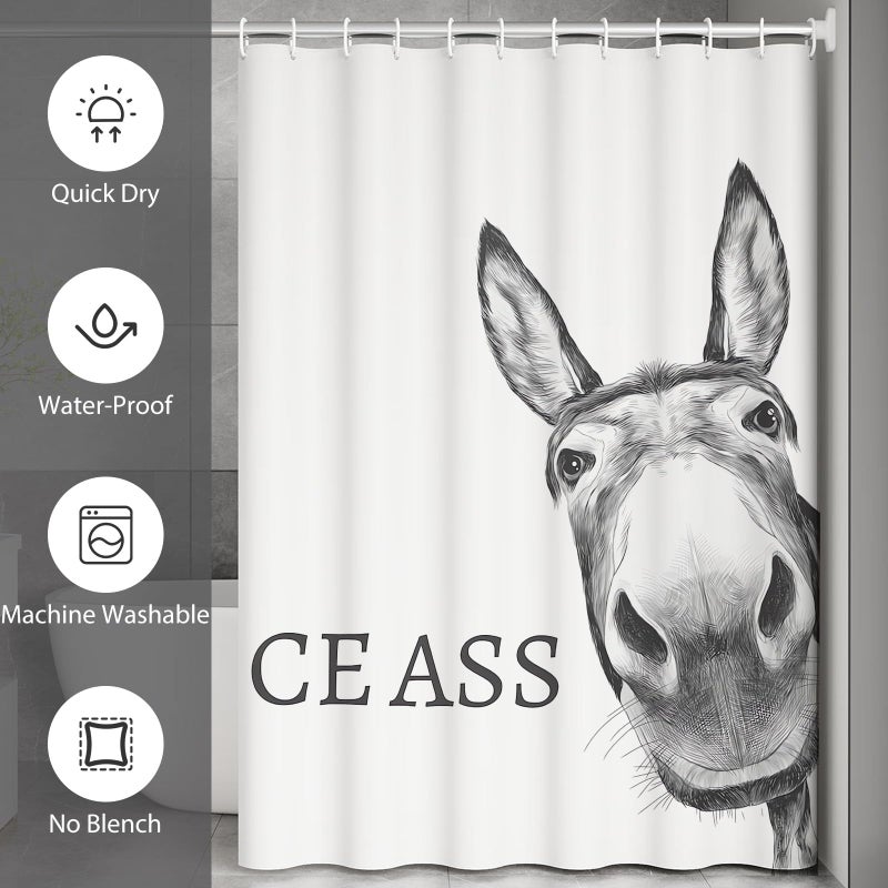 Mahrokh Funny Donkey Shower Curtain Waterproof Fabric Shower Curtain Set Washable Farmhouse Bathroom Decor Bath Curtains with 12 Hooks 72x72 inch (Donkey) - Image 5