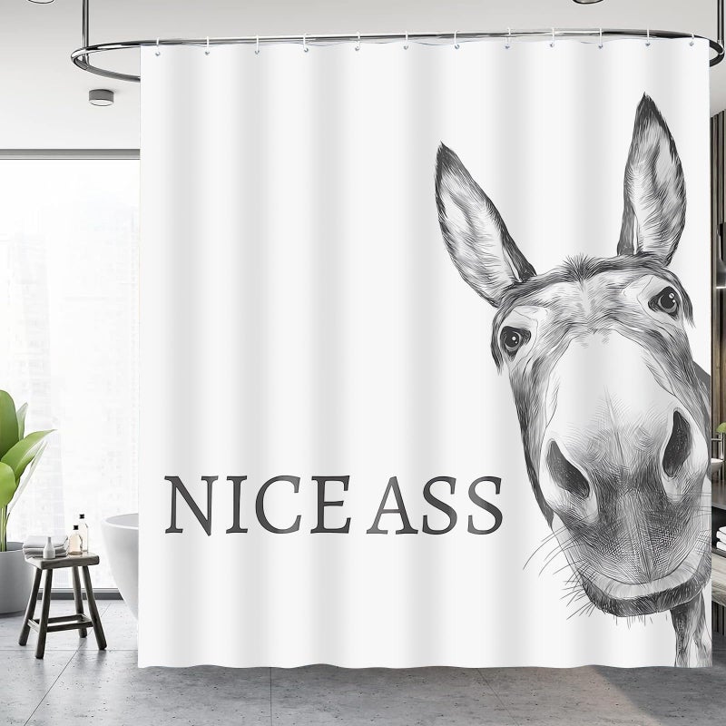 Mahrokh Funny Donkey Shower Curtain Waterproof Fabric Shower Curtain Set Washable Farmhouse Bathroom Decor Bath Curtains with 12 Hooks 72x72 inch (Donkey) - Image 2