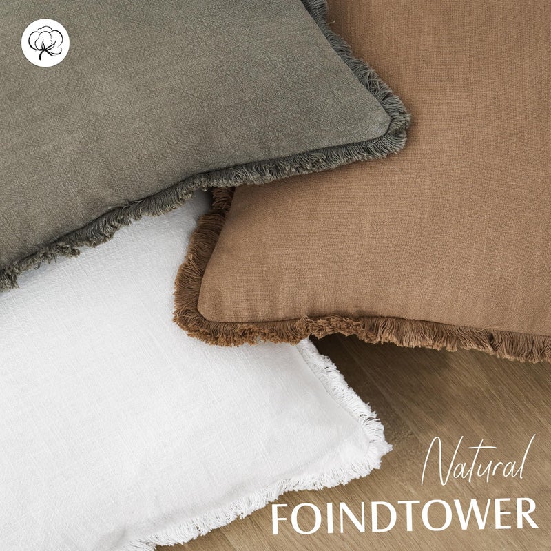 Foindtower Foindtower Decorative Linen Fringe Lumbar Throw Pillow Covers Cozy Boho Farmhouse Cushion Cover with Tassel Soft Accent Pillowcase for Sofa Bed Living Room Home Decor  12?20 Inch  1PC  Cream White  - Image 4