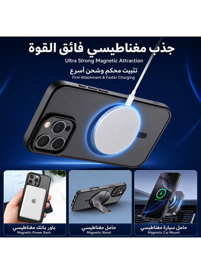 ORYXA iPhone 16 Pro Case, 2 IN 1 Magnetic Phone Cover + Screen Protector, For iPhone 16 Pro, Compatible with MagSafe, Translucent Matte Shockproof Cover, Slim Full Protection, Black - Image 5