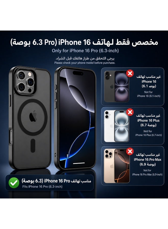 ORYXA iPhone 16 Pro Case, 2 IN 1 Magnetic Phone Cover + Screen Protector, For iPhone 16 Pro, Compatible with MagSafe, Translucent Matte Shockproof Cover, Slim Full Protection, Black - Image 2