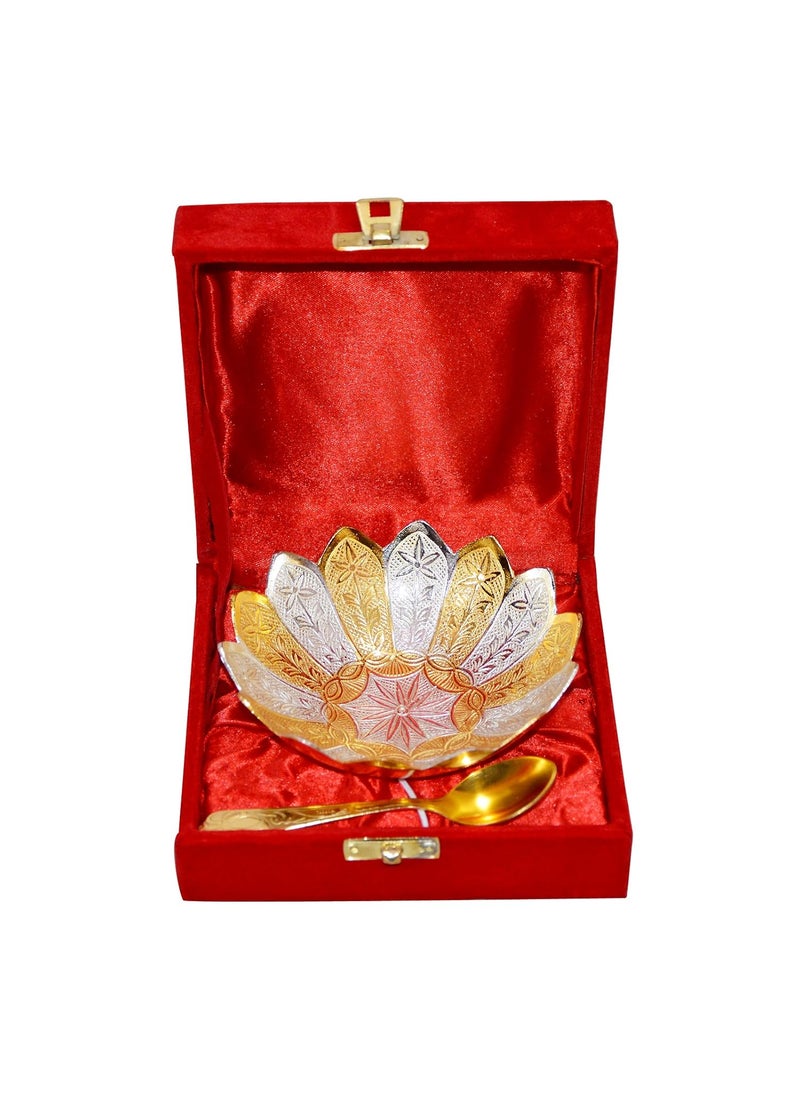 Marusthali - Marusthali Silver & Gold Plated Brass Bowl Beautiful Spoon Box Packing 2 Pcs, 200 milliliter - Image 1