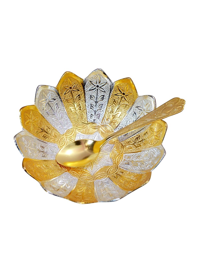 Marusthali - Marusthali Silver & Gold Plated Brass Bowl Beautiful Spoon Box Packing 2 Pcs, 200 milliliter - Image 1