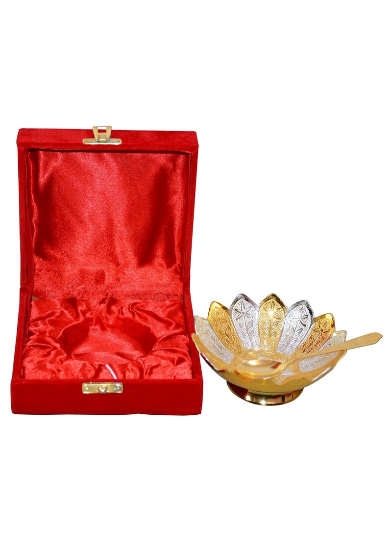 Marusthali - Marusthali Silver & Gold Plated Brass Bowl Beautiful Spoon Box Packing 2 Pcs, 200 milliliter - Image 1