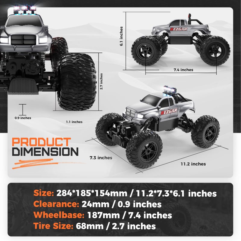 BEZGAR Remote Control Monster Trucks for Boys Age 4-7 - 1:14 All Terrain Rc Truck for Kids with Rechargeable Battery, 2.4GHz Remote Control Cars for 8-12 Year Old Boys Girls, Monster Trucks Toys - Image 4