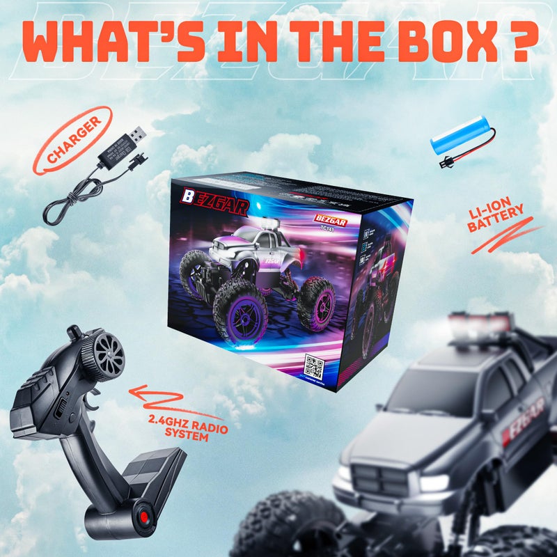 BEZGAR Remote Control Monster Trucks for Boys Age 4-7 - 1:14 All Terrain Rc Truck for Kids with Rechargeable Battery, 2.4GHz Remote Control Cars for 8-12 Year Old Boys Girls, Monster Trucks Toys - Image 5