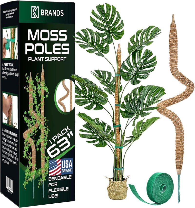 K-Brands 63'' Bendable Moss Pole Monstera Plant Support for Large Climbing Indoor Plants - Stakes for Potted Climbers - Tall Sticks Indoor Trellis for Houseplants - Accessories for Monstera Pot - Image 1