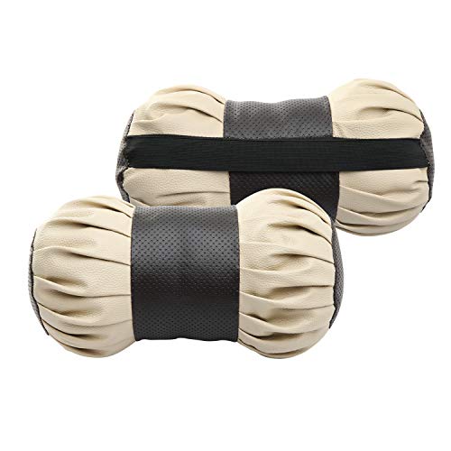Auto Hub Car Neck Rest Pillow, Car Cushion for All Cars - PU Leather, Pack of 2 (Damro-Black-Beige) - Image 4