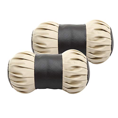 Auto Hub Car Neck Rest Pillow, Car Cushion for All Cars - PU Leather, Pack of 2 (Damro-Black-Beige) - Image 1