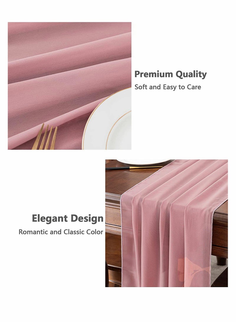 SYOSI Dusty Rose 10FT Chiffon Table Runner 27x120 Inches, Romantic Sheer Fabric, for Wedding Decorations, Baby Shower, Bridal Shower, and Birthday Party Cake Table Tulle Decorations, Wedding Drapery - Image 3