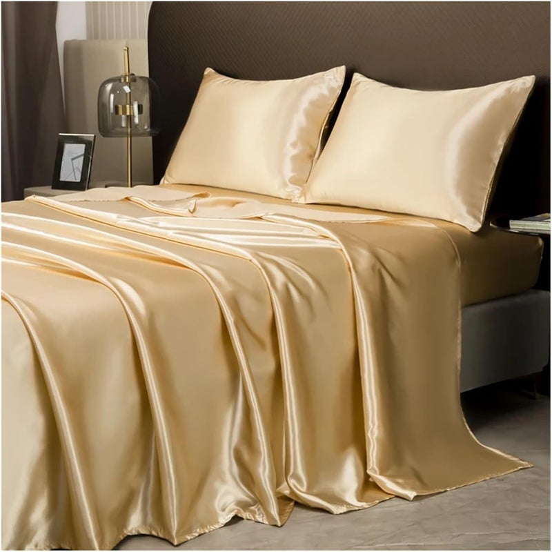 Silk Bed Sheets Ice Silk Mattress Protector Dustproof Sheet Bedding Bed Linen Silky Champagne Flat (Without Pillowcase)(Dark Green,270x246cm 1pc) - Image 2