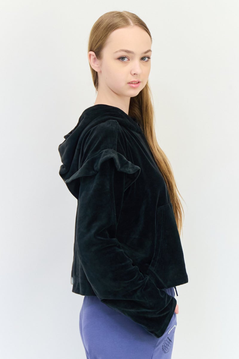 adidas Originals Women Sportswear Fit Long Sleeves Outdoor Crop Hoodie, Black  - Image 2