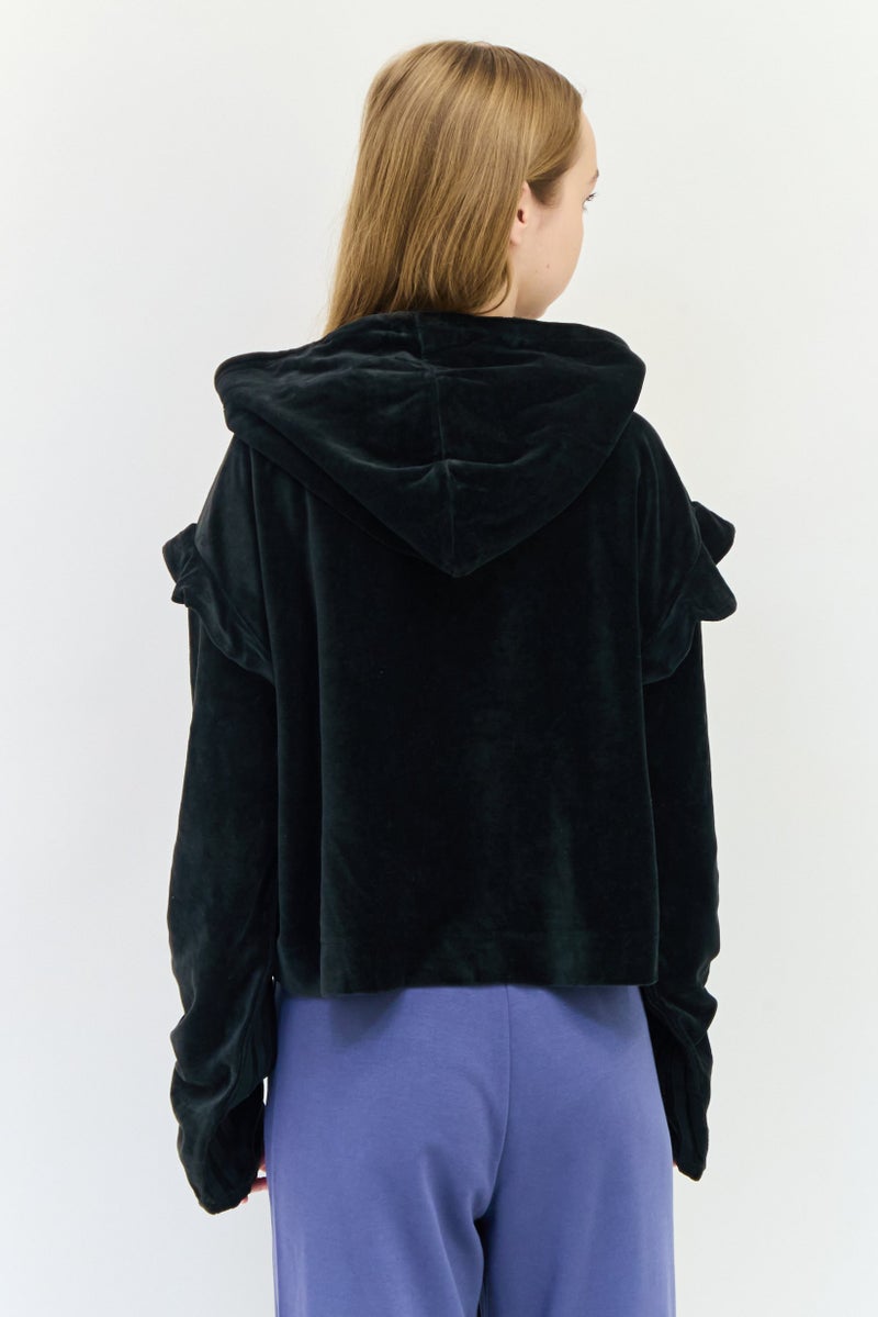 adidas Originals Women Sportswear Fit Long Sleeves Outdoor Crop Hoodie, Black  - Image 4