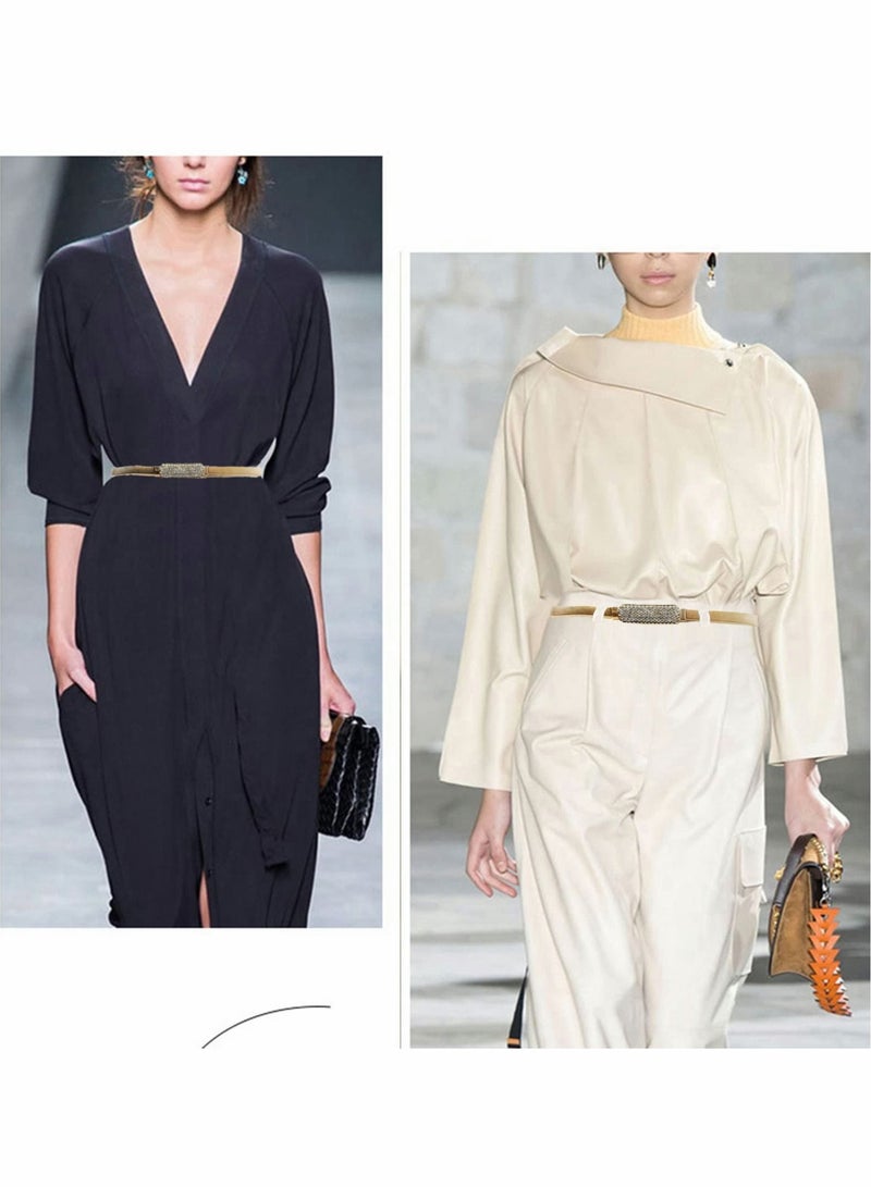 Stretch Waist Belt for Women, Thin Skinny Metal Chain Women Waistband with Rhinestone Buckle for Dress, Jeans Pants