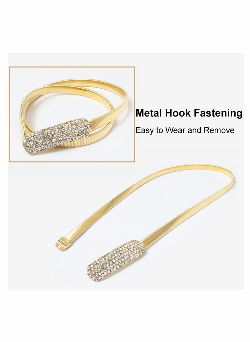 Stretch Waist Belt for Women, Thin Skinny Metal Chain Women Waistband with Rhinestone Buckle for Dress, Jeans Pants