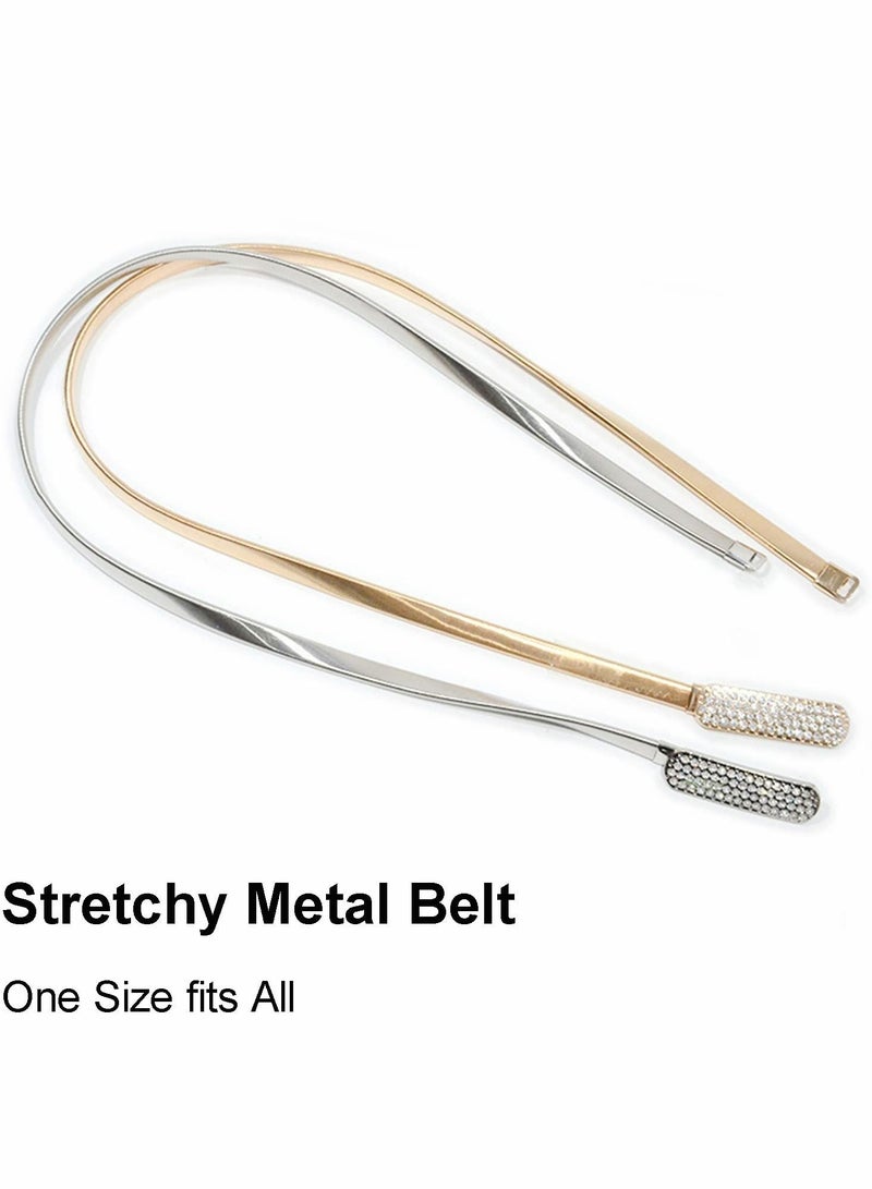 Stretch Waist Belt for Women, Thin Skinny Metal Chain Women Waistband with Rhinestone Buckle for Dress, Jeans Pants