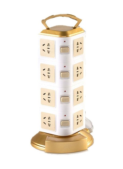 Universal Power Strip, Vertical Tower Multi Plug Surge Protector with Charging Multi Plugs USB Ports, Desk Organizer, Suitable for Multiple Devices, Cell Phone, Computer Accessories (Golden)