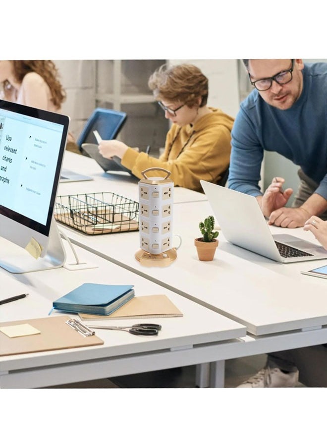 Arabest - Universal Power Strip, Vertical Tower Multi Plug Surge Protector with Charging Multi Plugs USB Ports, Desk Organizer, Suitable for Multiple Devices, Cell Phone, Computer Accessories (Golden) - Image 1