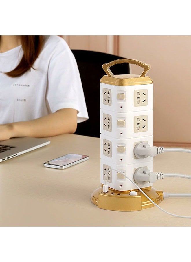 Arabest - Universal Power Strip, Vertical Tower Multi Plug Surge Protector with Charging Multi Plugs USB Ports, Desk Organizer, Suitable for Multiple Devices, Cell Phone, Computer Accessories (Golden) - Image 1