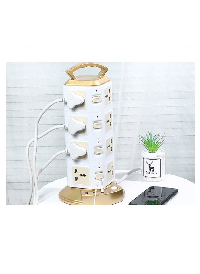 Arabest - Universal Power Strip, Vertical Tower Multi Plug Surge Protector with Charging Multi Plugs USB Ports, Desk Organizer, Suitable for Multiple Devices, Cell Phone, Computer Accessories (Golden) - Image 1