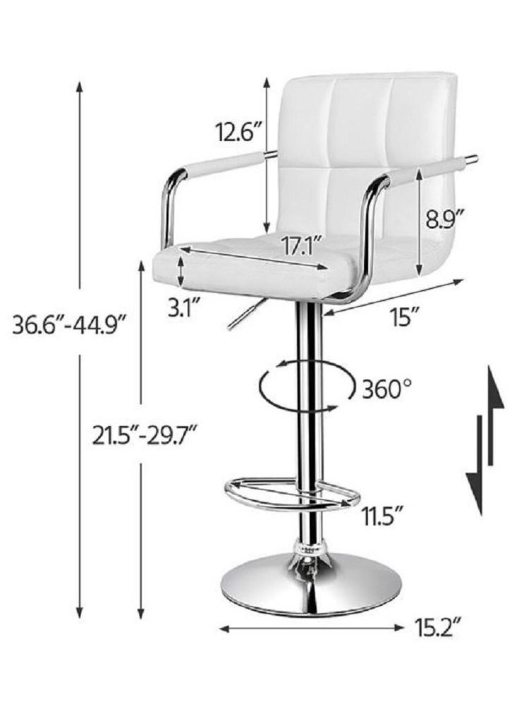 AL WADI FURNITURE - 3-Piece Adjustable Square MDF Wood Bar Table Set With 2 Bar Stools For Pub Counter Kitchen Home PU Leather Bar Chairs With Arms Footrest 360°Swivel Perfect For Small Space White - Image 1