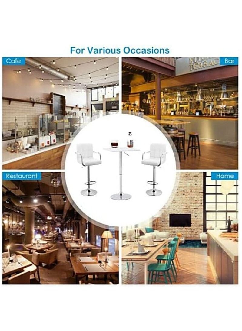 AL WADI FURNITURE - 3-Piece Adjustable Square MDF Wood Bar Table Set With 2 Bar Stools For Pub Counter Kitchen Home PU Leather Bar Chairs With Arms Footrest 360°Swivel Perfect For Small Space White - Image 1