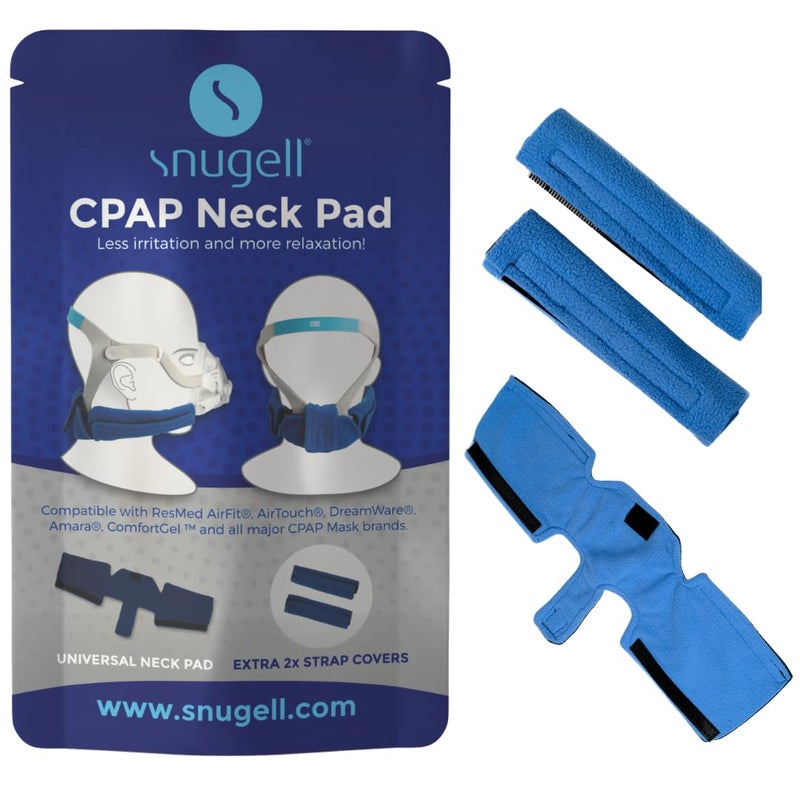 Snugell CPAP Headgear Strap Covers & Neck Pad Cushion (Blue) â€“ Ultra-Soft Fleece CPAP Mask Cushion for Comfort & Skin Protector - Ergonomic Design for All Major Brands â€“Provides Ultimate Comfort - Image 1