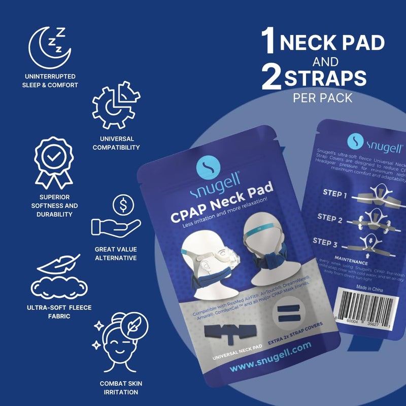 Snugell CPAP Headgear Strap Covers & Neck Pad Cushion (Blue) â€“ Ultra-Soft Fleece CPAP Mask Cushion for Comfort & Skin Protector - Ergonomic Design for All Major Brands â€“Provides Ultimate Comfort - Image 2
