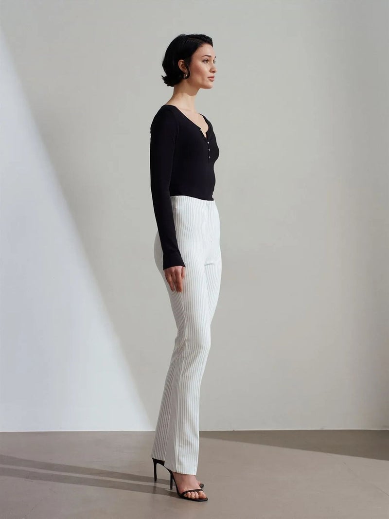 DILVIN High-Waist Striped Pleated Flare Pants - Image 4