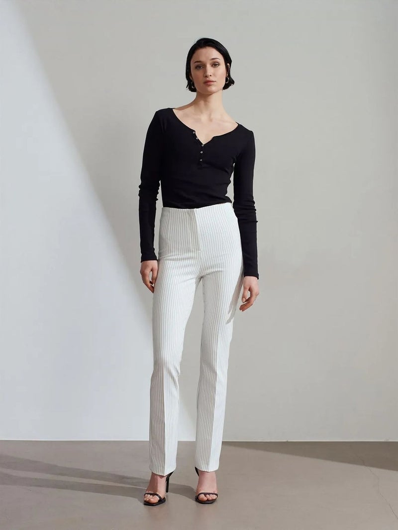 DILVIN High-Waist Striped Pleated Flare Pants - Image 1