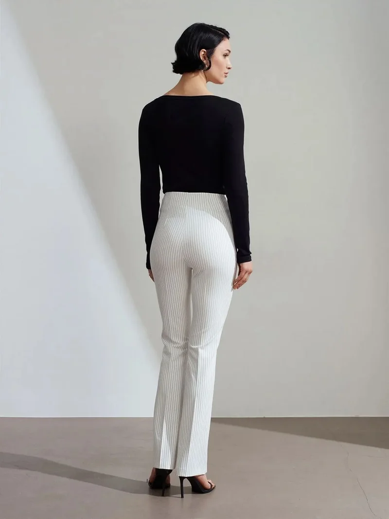 Dilvin DILVIN High-Waist Striped Pleated Flare Pants