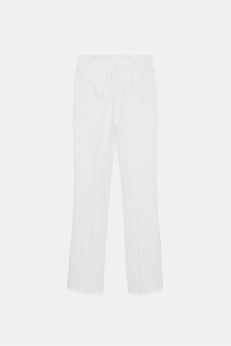 Dilvin White DILVIN High-Waist Striped Pleated Flare Pants for Women | Best Price UAE