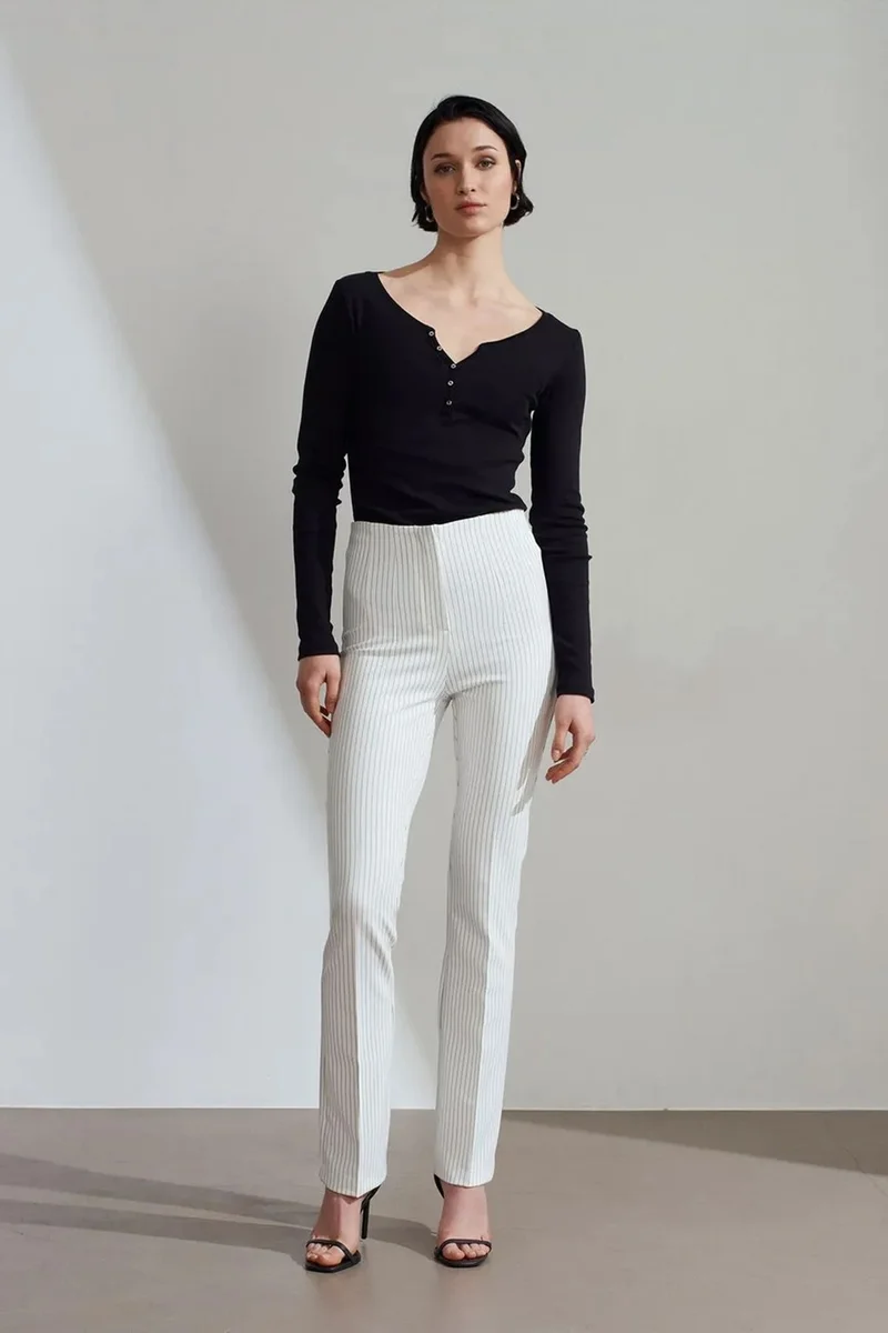 DILVIN High-Waist Striped Pleated Flare Pants